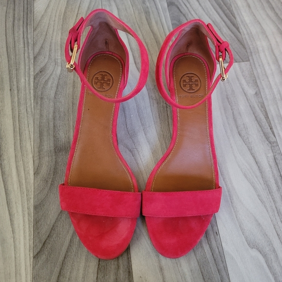 Tory Burch Savannah Red Suede Cork Wedge Sandal Slingback 8M - Picture 5 of 7